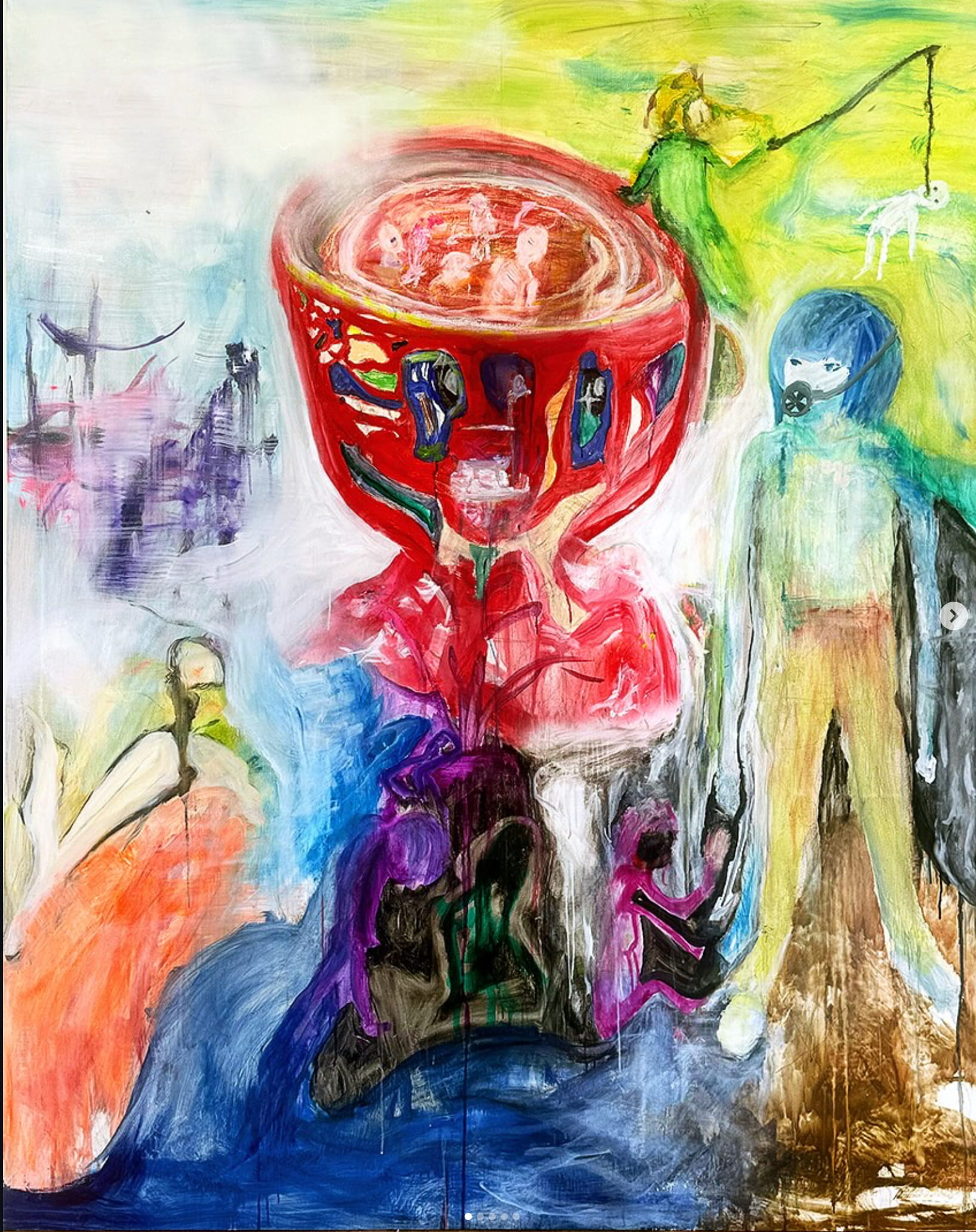 Oil painting titled Brains plus Nuclear Power